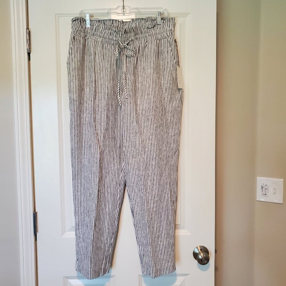 NWT - a .New Day Blue & White Stripe Tie Waist Linen Pants - Misses Large - NEW